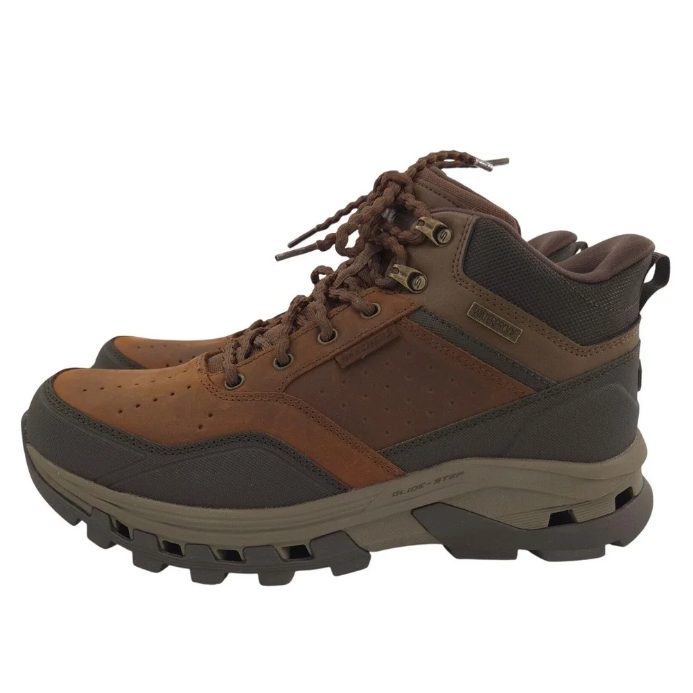 Skechers Glide-Step Randell Brecken Boots Men 10.5M Brown Waterproof Slip In NEW